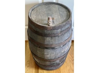 Vintage Wooden Wine Cask With Wooden Tap & Cork Plug