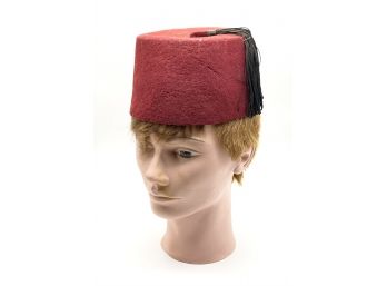 Vintage Fez Egyptian Tarboosh Hat Made In Cairo With Mannequin Stand