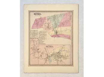 Antique 1870 Bethel CT Map From Beers Atlas Of Fairfield County