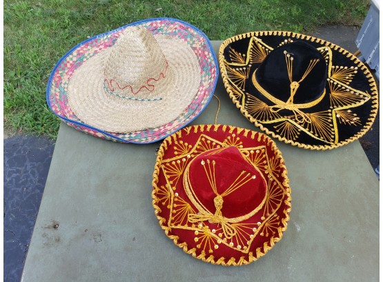 Lot Of 3 Authentic Mexican Sombreros