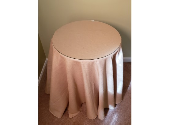 Round 3 Leg Table With Cut Glass Top & Tablecloth
