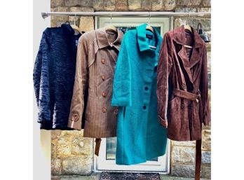 4 Coats With Captivating Style- Distinct Designs With Leather, Wool, And Faux Fur. Approx Sz M