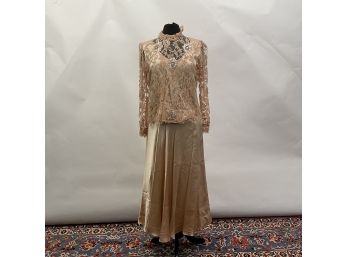 Dazzling 3 Piece Silk And Lace Dress By Rina Di Montella - Sz 12