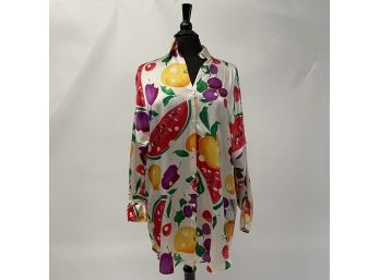 A Vintage Oversized Colorful Silk Blouse By Baldanza - Sz P