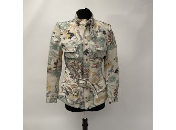 A Patterned Brocade Jacket With Safari Styling By Custo Barcelona - Sz 8