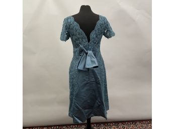 A Custom Made Silk And Lace Short Sleeve Dress With Dramatic Back Bow, Appox Sz M
