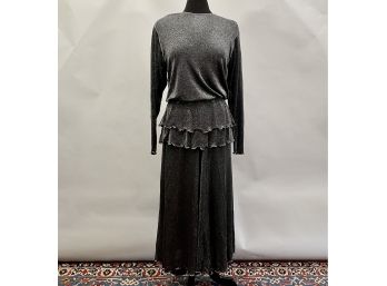 A Mrs H Winter Vintage Rayon/Metal Knit Peplam Dress - Sz S