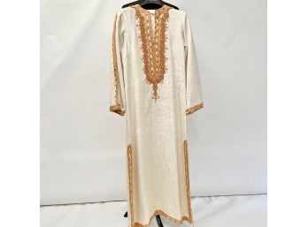A Vintage Full Length Silk Moire Embroidered Kaftan - Detailed And Gorgeous - Sz 40