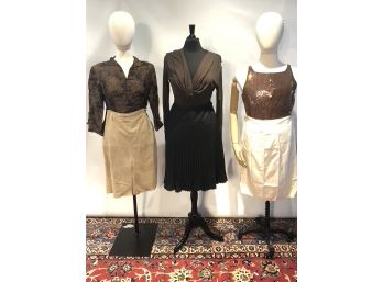 3 Distinct Skirt And Blouse Sets, Gorgeous Fabrics And Neutral Colors. Approx Sz M