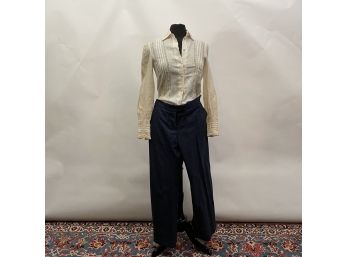 A Stella McCartney Pair Of Wool Slacks Paired With A Linen Lace Blouse By Liberty & Lucretia, Approx Sz M/L