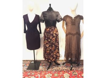3 Fun Outfits, Color, Pleats, And Silk. Approx Sz M
