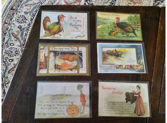 Lot Of 6 Pristine Antique Thanksgiving Post Cards In Amazing Condition.