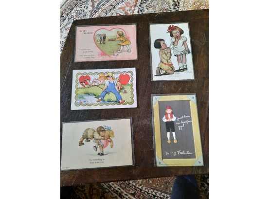 Lot Of 5 Pristine Antique Valentine's Day Post Cards In Amazing Condition. One Is Postmarked 1923 And The Rest