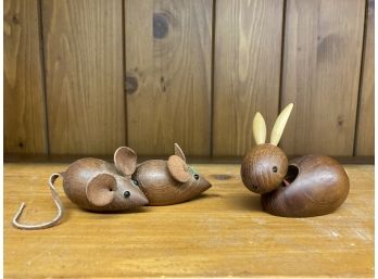2 Wooden Mice And A Bunny Made In Denmark Very Cute