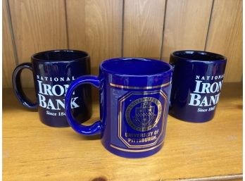 3 Blue Coffee Mugs 2 Iron Banks And The University Of Pittsburg.