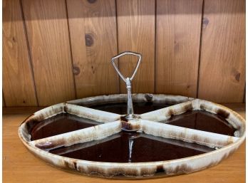 Faltzgraff Brown Drip Divided Platter Tray With Center Handle Great Condition