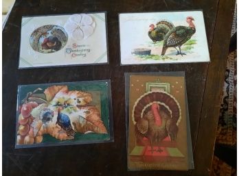 Lot Of 4 Antique 1911 Thanksgiving Post Cards - One Has US 1 Cent Stamp