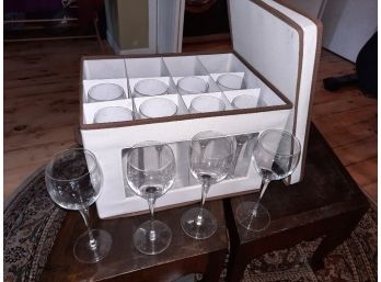 12 Fine Long Stemmed Wine Glasses In Sturdy Storage Case With Handles