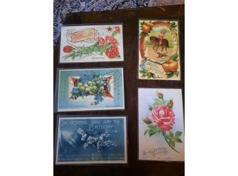 Lot Of 5 Antique 1907 - 1913 Birthday Post Cards - 4 Have US 1 Cent Stamp  Mint