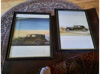 2 Vintage 1930's Lincoln Advertisements In Wood & Glass Frames - 15' X 12'