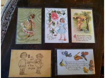Lot Of 5 Antique 1910 - 1914 Sweetheart / Love Post Cards - 3 Have US 1 Cent Stamp