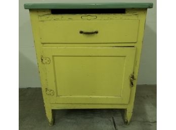 Yellow Kitchen Cabinet With Green Enamel Top