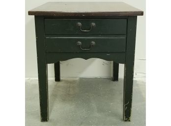 Antique Dark Green With Wood Top End Table With Drawer