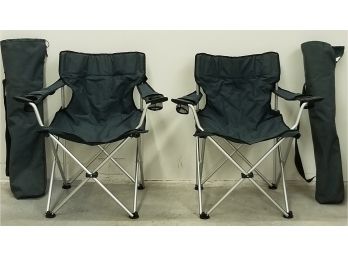 Two Dark Green EMS Folding Chairs With Bags