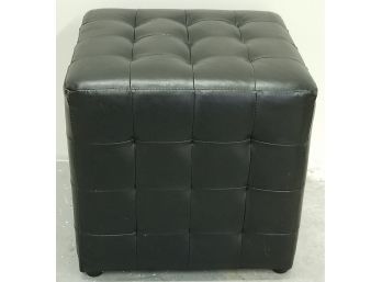 Black Faux Leather Cube Ottoman