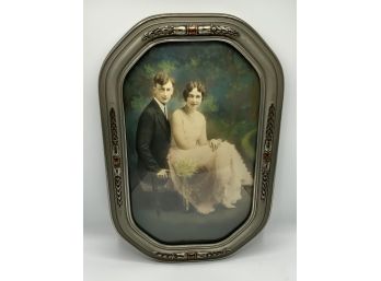 Antique Convex Framed  Picture ~ Lovely Couple ~