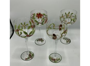 4 Hand Painted Wine Glasses