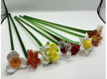 8 Glass Flowers ~ Long Stems ~