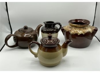 Pottery Lot ~ 2 Teapots, Bean Pot & Pitcher ~
