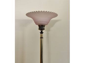 Antique Brass Floor Lamp W/pink Glass Shade
