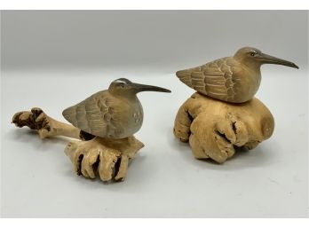 2 Carved Wooden Birds Very Cool