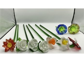 9 Glass Flowers ~ 7 Long Stems ~