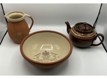 Royal Barum Ware Bowl, Juice Pitcher & Teapot Made In England