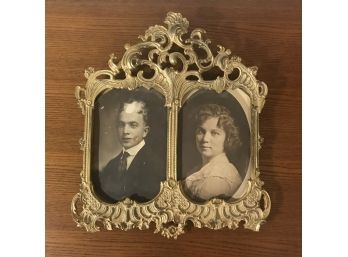 Antique Victorian-style Double Metal Picture Frame (possibly Brass)