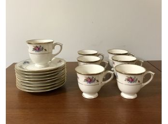 'rose Of Lamberton' Ivory China - Footed Demitasse Cups And Saucers (7 Cups / 8 Saucers)