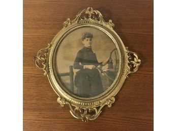 Antique Oval Victorian-style Metal Picture Frame (possibly Brass)