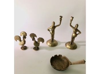 Fabulous 19th C Brass Candleholders, Arthurian Knights - Plus More
