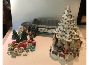 Christmas Ornaments - Vintage Glass, Ceramic Lit Tree  Circle Of Santas And More