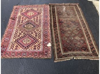 A Pair Of Antique Hand Knotted Wool Rugs - 1 Persian - 1 Turkish