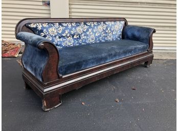 Antique Empire Sofa In Mahogany Veneer With Velvet Upholstery