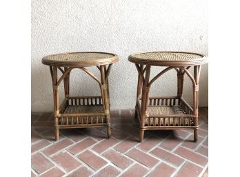 A Pair Of Rattan Side Tables From Palecek