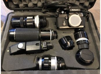 A Vintage Early Nikon F2A With 5 Lenses And Flash