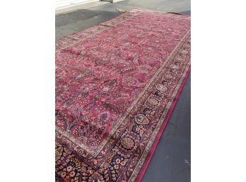 A Vintage Large Narrow Hand Knotted Wool Persian Carpet - 18x8