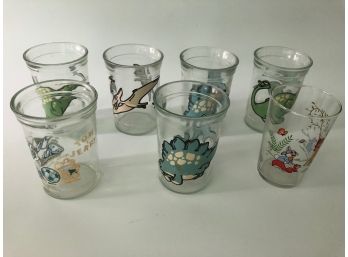 1970s Welsh's Jelly Jar Glasses Mostly Dinosaurs