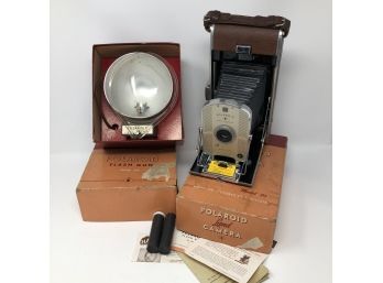 A Polaroid Land Camera Model 95 And Flash Gun 200 In Original Boxes!