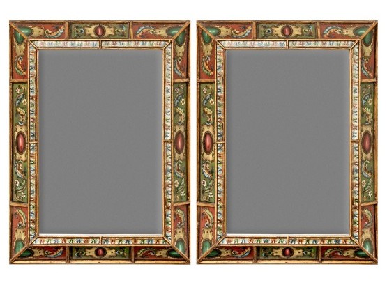 Pair Of Mirrors In Richly Colored Venetian Eglomise Frames